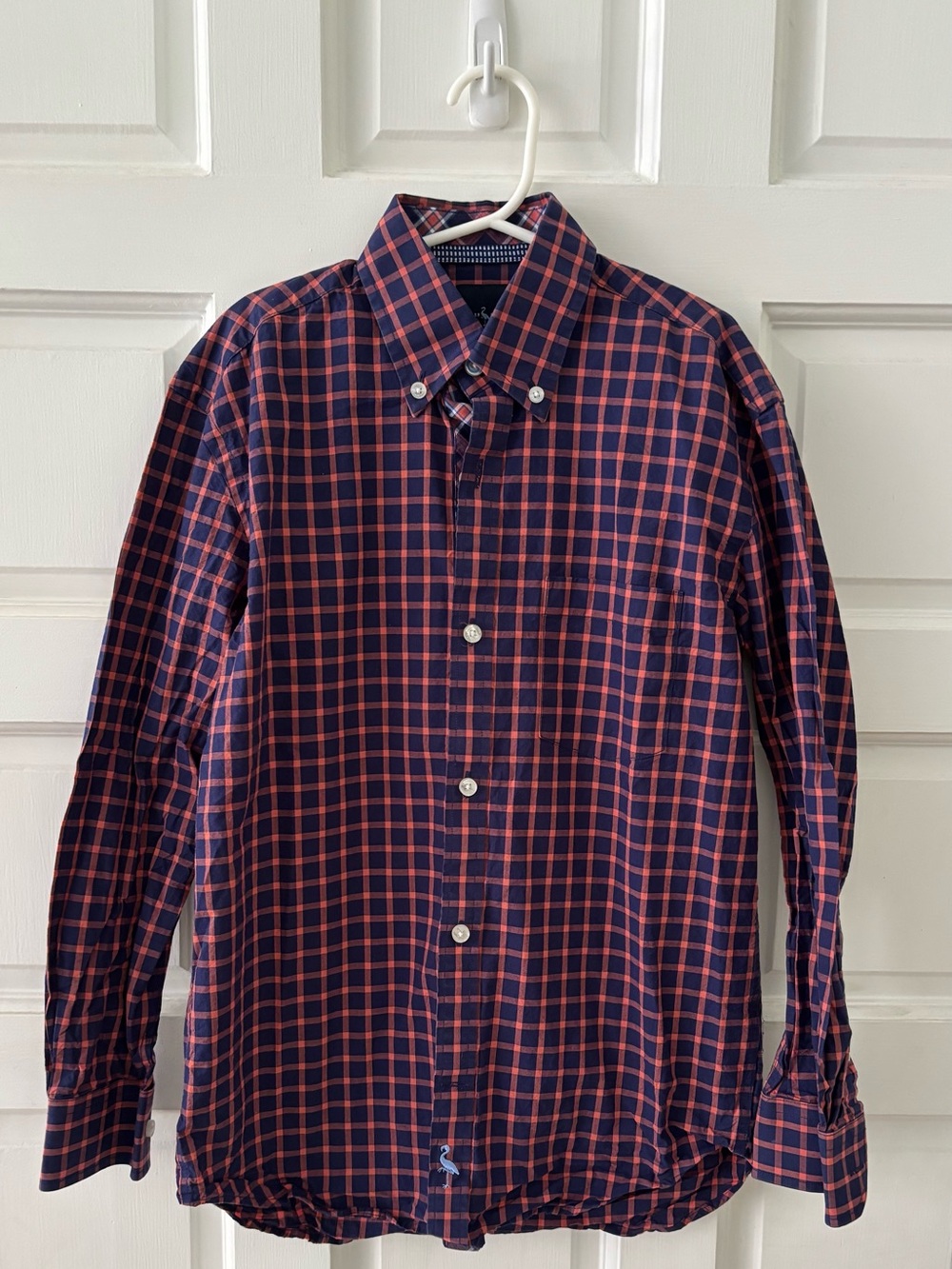 Boys Navy and Red Plaid Button-Down Shirt